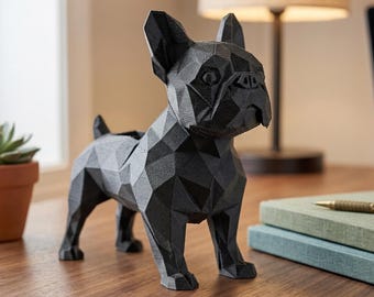 Frenchie Figurine, Geometric Bulldog Model, Minimalist Pet Decor, Modern 3D Printed Art