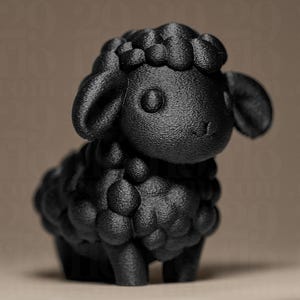 May include: A matte black sheep figurine with a rounded body and a fluffy, textured coat. The sheep has small, rounded ears and a gentle expression. The figurine is a decorative item.