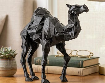 Camel Figurine, Geometric Saharan Model, Minimalist Desert Decor, Modern 3D Printed Art