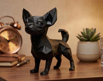 Chihuahua Figurine, Cubist Dog Model, Minimalist Pet Art, Modern 3D Printed Gift