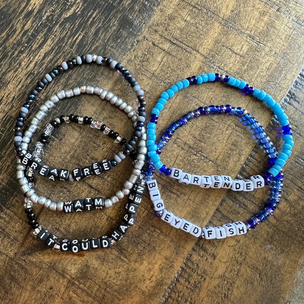 album stack | dave matthews band | dmb bracelet | custom bead bracelet | bead bracelet | stretch bracelet | word bracelet | name bracelet