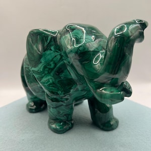 4.2 kg (9 lb 4.1 oz) Polished Malachite Elephant Carving – DRC, Handmade by Locals
