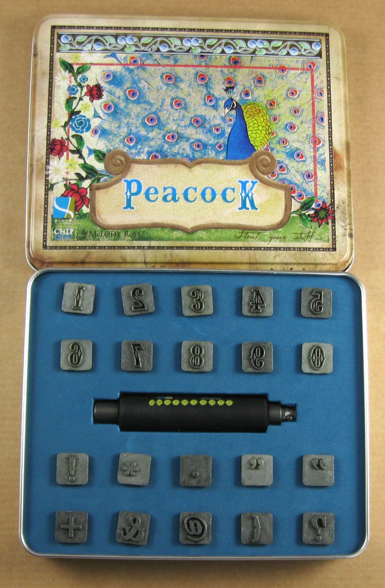 1/2 Peacock Numbers and Glyphs Stamps by Melody Ross / Set of 20 With Handle / Use On Chipboard & Leather image 5