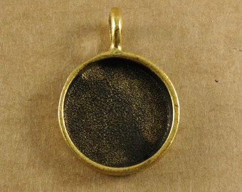 Small Circle Bezel Frame Tray Antique Gold Finish for Pendants