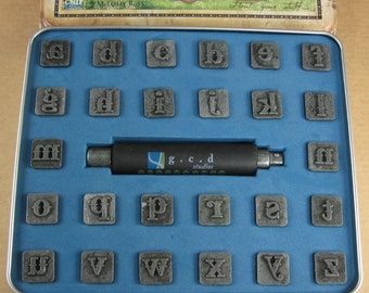 1/2" Peacock Lowercase Alphabet Stamps by Melody Ross / Set of 26 With Handle / Use On Chipboard & Leather