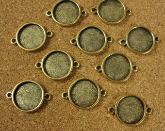 Mini Circle Double Loop Bezel Frame Trays - Set of Ten -  Antique Gold Finish