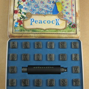 1/2 Peacock Uppercase Alphabet Stamps by Melody Ross / Set of 26 With Handle / Use On Chipboard & Leather image 5