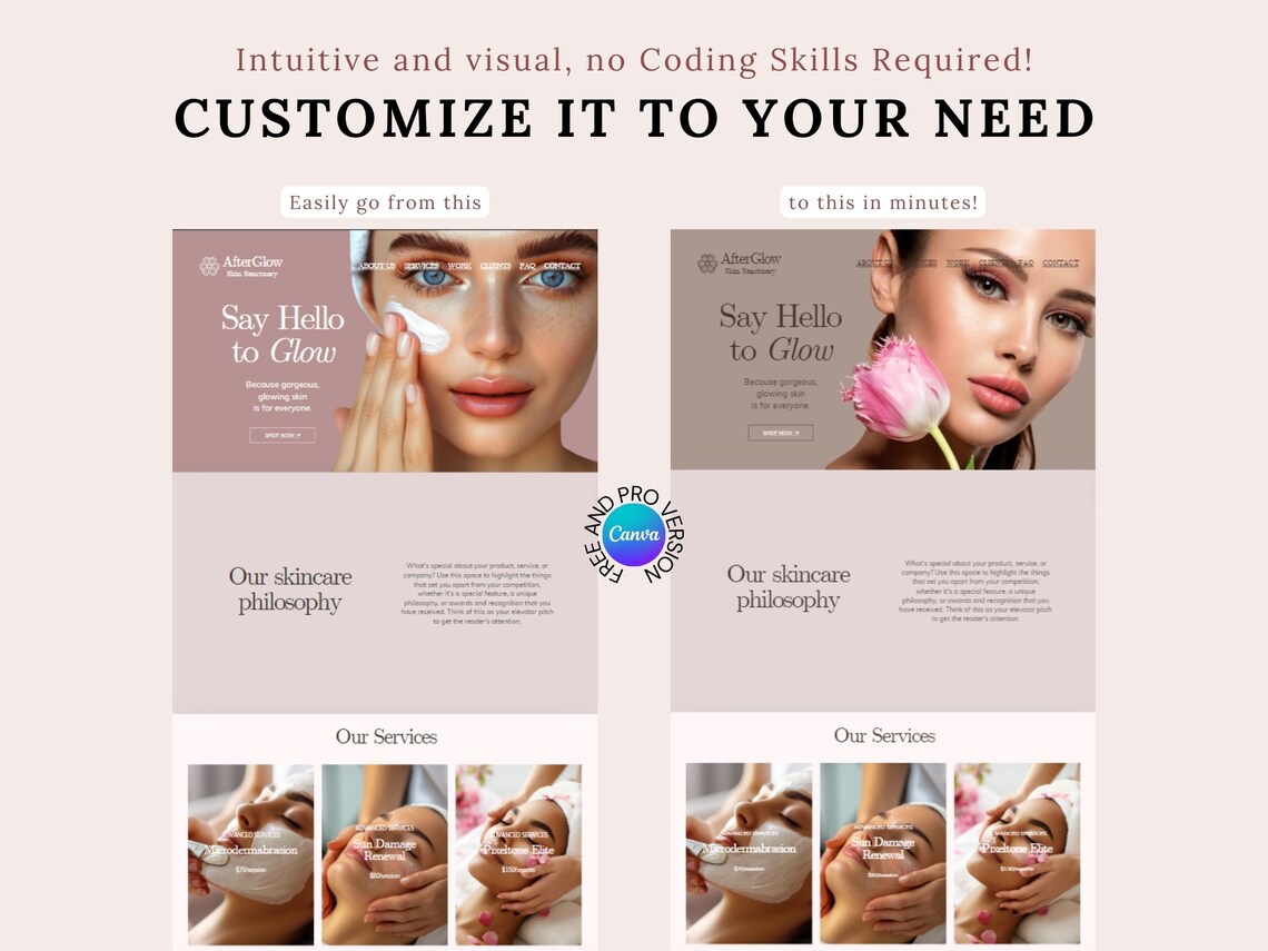 Canva Sales Page Template Canva Website Template Esthetician Landing