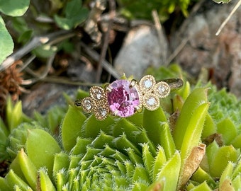 Idelia - Pink Sapphire and Diamond Petal Ring