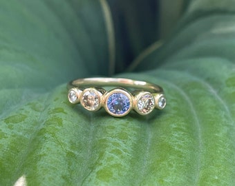 5-Stone Blue Sapphire and Diamond Ring