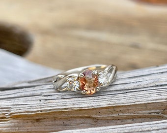 Miya - Peachy-Orange Sapphire and Diamond Ring