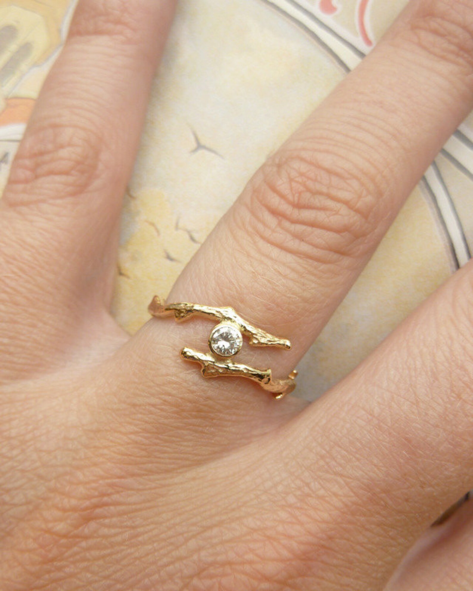 Bypass Branch Ring With Diamond Etsy