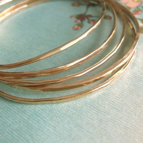 Organic Hammered Bangles - Gold-Filled, Set of 3