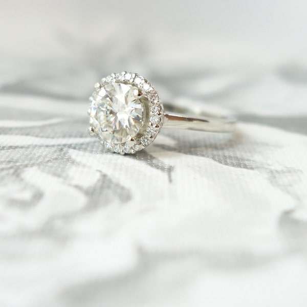 Round Moissanite and Diamond Halo Ring - Deposit