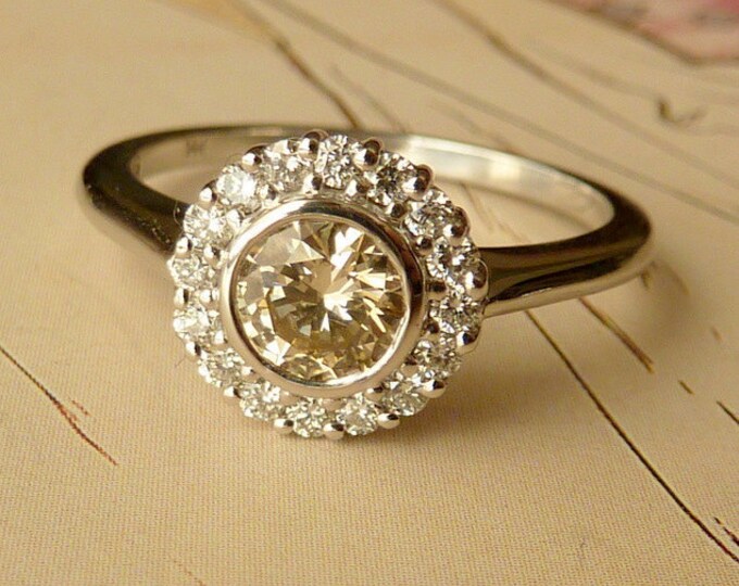 Bezel Set Diamond Halo Ring - Etsy