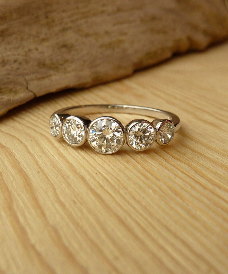 5 Stone Bezel Set Diamond Band Etsy