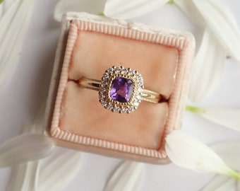 Ultra-violet Sapphire and Diamond Halo Ring