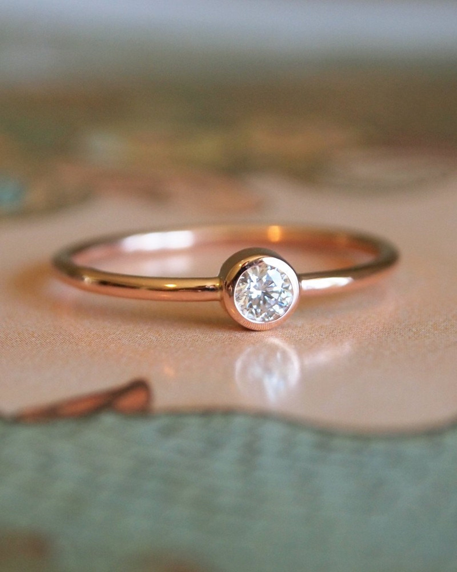 Rose Gold Diamond Ring Etsy