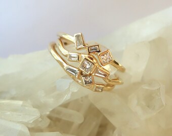 Baguette and Princess Diamond Offset Rings