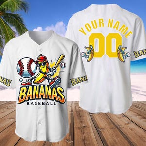 Custom Funny Banana Baseball Jersey, Let&#39;s Go Bananas Shirt for Baseball Fans Personalize Team Name Number, Gift For Savannah Baseball Fan