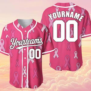 Personalisierte Hoffnung Brustkrebs Team Name und Nummer Baseball Jersey, Benutzerdefinierte Pink Ribbon Baseball Jersey Shirt, Brustkrebs Krieger Jersey