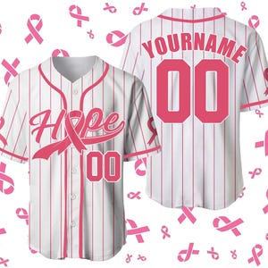 Personalisierte Hoffnung Brustkrebs Team Name und Nummer Baseball Jersey, Benutzerdefinierte Pink Ribbon Baseball Jersey Shirt, Brustkrebs Krieger Jersey