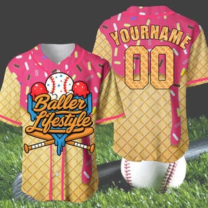 Custom Baller Lifestyle Ice Cream Baseball Jersey, Personalized Waffle Cone, Name & Number for Teams, Birthdays and Summer Events, Funny Tee
