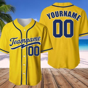 Custom Baseball Jersey with Teamname Name Number, Jersey for Men Women Youth, Personalized Pinstripe Yellow Black Button Down Jersey