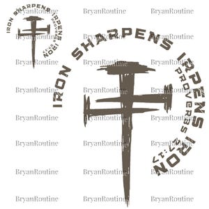 a repeating pattern of the phrase "IRON SHARPENS IRONS PROOVER" in a stylized font, with the word "IRON" appearing in various sizes and orientations. The phrase is written in a grunge-like font, giving it a textured, artistic appearance. The image is a collage of multiple images, and the phrase is repeated across all of them.