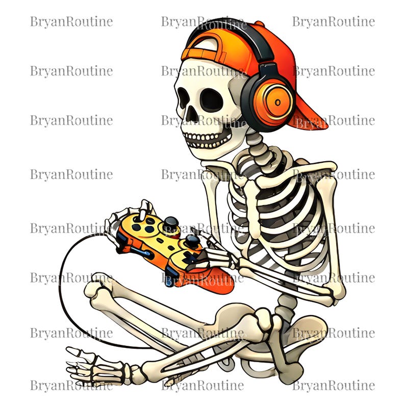 Skeleton Gamer PNG Svg for Circut Digital File, Funny Spooky Gaming ...