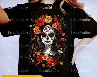 La Catrina Dia de los Muertos PNG, Colorful Sugar Skull Art, Day of the Dead Design, Mexican Halloween Sublimation, Vibrant Skull Clipart