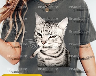 Chat qui fume Meme PNG, conception de sublimation de chat cigarette vintage, téléchargement numérique stupide Brainrot, clipart blague génération Z, drôle de chemise Kitty SVG