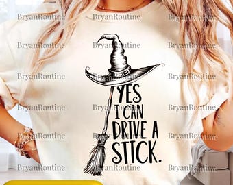 Oui, je peux conduire un bâton PNG, sorcière d'Halloween et clipart chat, téléchargement numérique fête d'Halloween drôle, fichier de sublimation d'Halloween