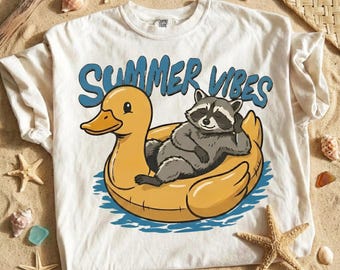 Summer Vibes, raton laveur PNG, dessin animé flotteur de piscine en téléchargement numérique