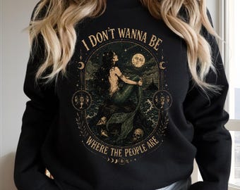 I Don't Wanna Be Where People Are PNG, Gothic Halloween Mermaid Digital Download