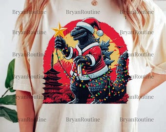 Christmas Santazilla PNG Svg For Circut, Funny Dinosaur Santa Design, Cute Xmas Monster Sublimation, Holiday Dino Digital Download