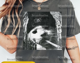Chat qui fume PNG, Design vintage de sublimation de chat noir de l'an 2000, téléchargement numérique Grunge rétro des années 90, clipart à capuche esthétique, Alt vêtements SVG