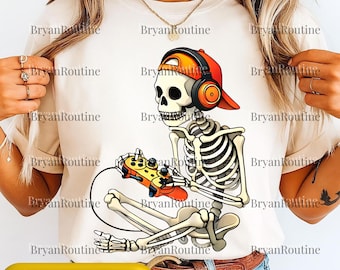 Skeleton Gamer PNG Svg For Circut Digital File, Funny Spooky Gaming Clipart, Halloween Video Game Printable, Creepy Gamer Controller Design