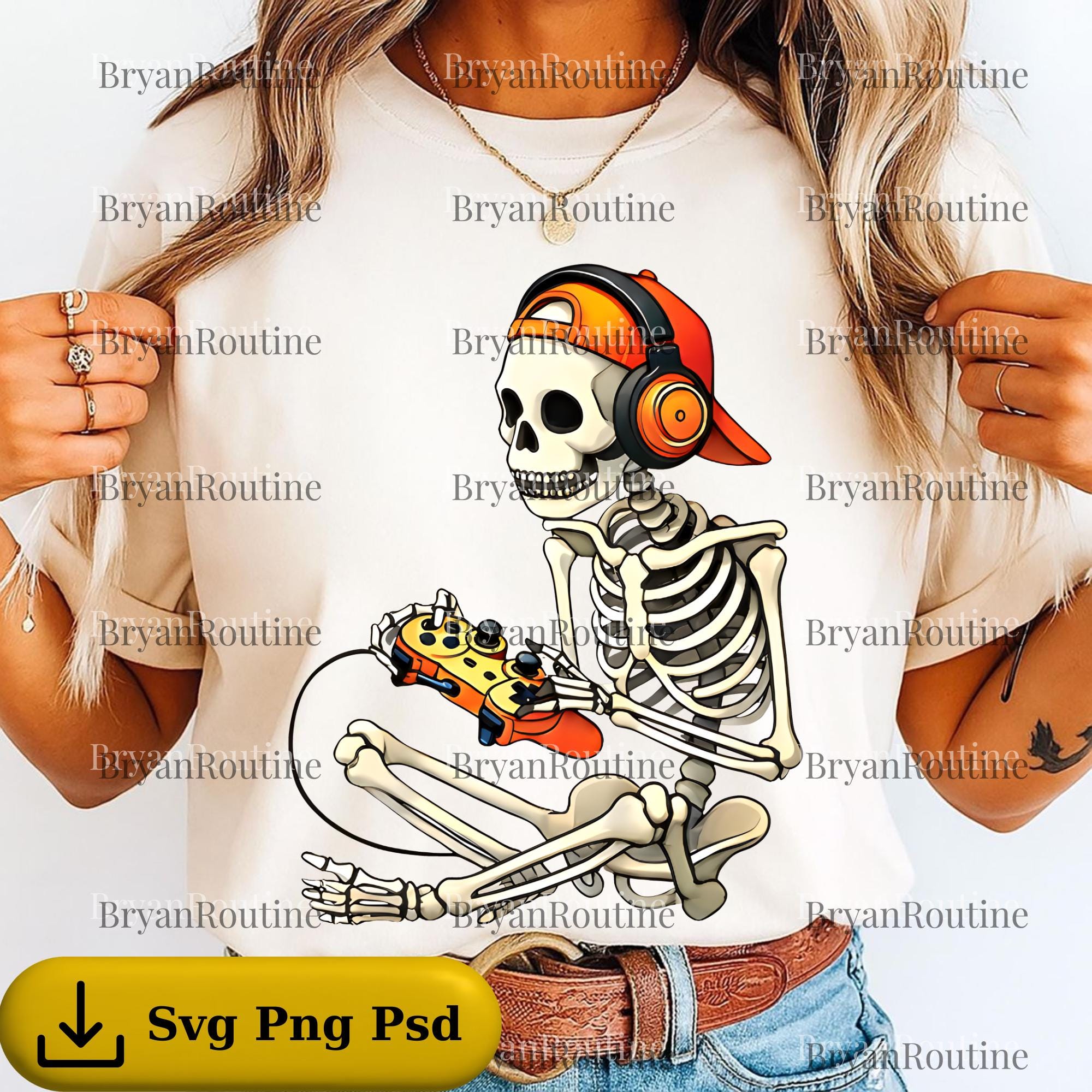 Skeleton Gamer PNG Svg for Circut Digital File, Funny Spooky Gaming ...