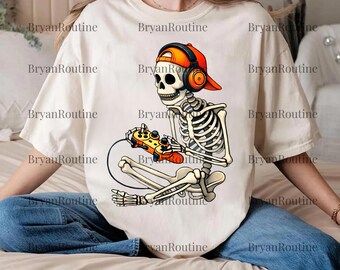 Skeleton Gamer PNG Svg For Circut, Funny Gaming Sublimation, Halloween Spooky Gamer Clipart, Creepy Video Game Lover Digital Download