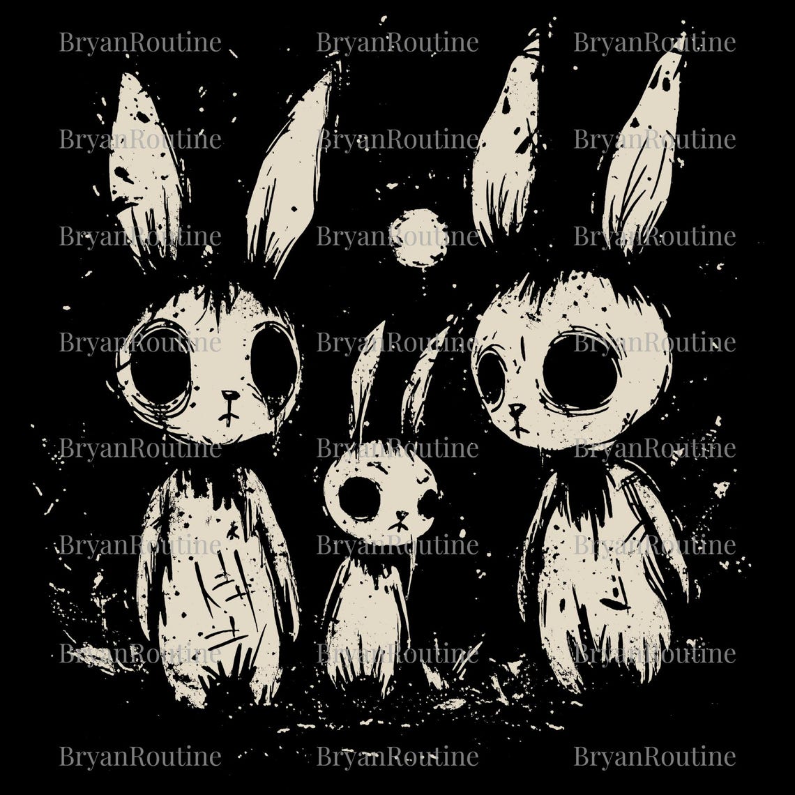 Creepy Cute Bunny Rabbits Svg PNG, Y2K Horror Bunny Digital Art, Goth ...