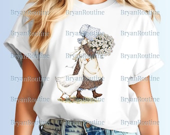 Vintage Holly Hobbie With Duck Digital Download, 1975 Roach Sublimation, Gift Digital Download For Girl, Flower File PNG