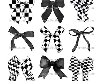 Coquette damier noir noeud PNG, jolie conception de chemise ruban vintage, fichier de sublimation esthétique girly, cadeau pour elle, graphique Coquette