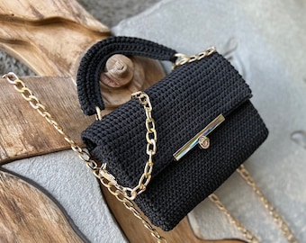 Luxury crochet threaded handbag. Elegant cord