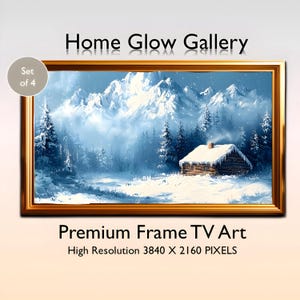 Winter Cabin Landscape Painting, Snowy Mountain Wall Art, Rustic Lodge Decor, Peaceful Winter Scene