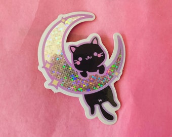 Wasserfester Aufkleber Kawaii Moon Cat Glitter • Niedliche Vinyl Aufkleber • Kawaii Briefpapier • Laptop niedliche Aufkleber