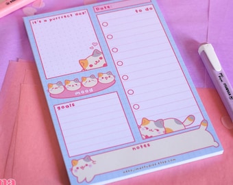 Kawaii A5 Daily Plan Bob the Cat • Tear off memo • Notepad padpaper, cute memo • Notepads Kawaii stationery
