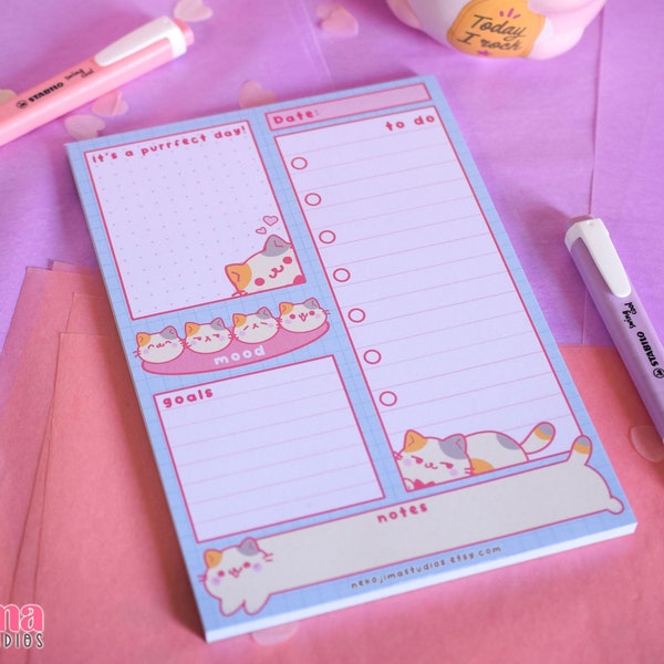 Kawaii A5 Daily Plan Bob the Cat • Tear off memo • Notepad padpaper, cute memo • Notepads Kawaii stationery