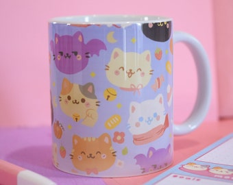 Happy Cats Handprinted Mug ~ Kawaii Mugs ~Cute Ceramics ~ Adorable ceramics ~ Cute Ceramic Mugs ~ Cute Cat Whimsical Mug