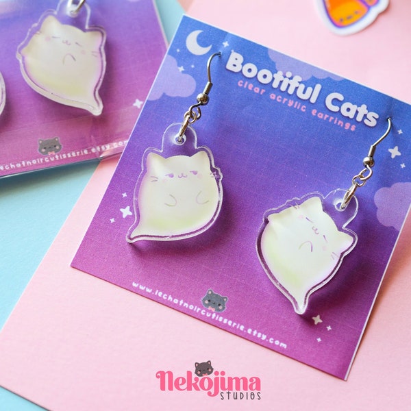 Kawaii acrylic Earrings Halloween Cat,cute ghost cat jewelry, gift for cat lover